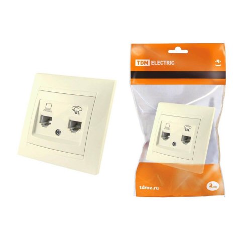 Розетка компьютерная RJ45/телефонная RJ11 TDM Electric Лама слоновая кость SQ1815-0119
