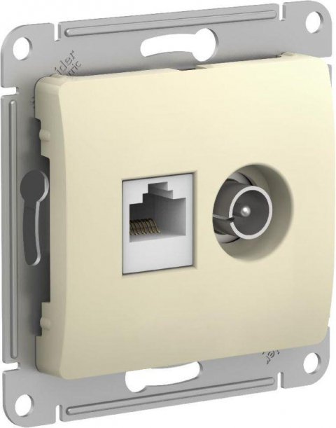 Розетка компьютерная RJ45/TV Schneider Electric Glossa 5e кат UTP бежевая GSL000289