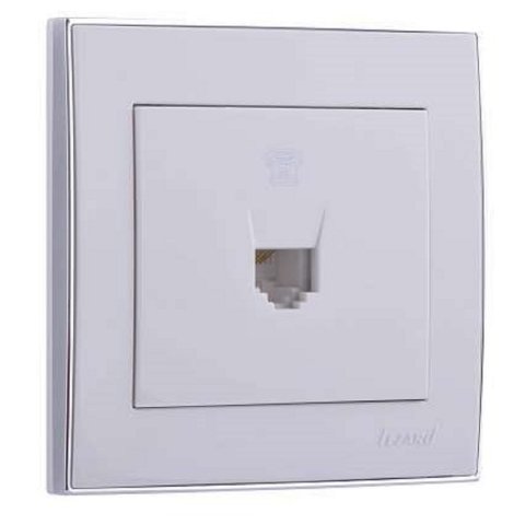 Розетка телефонная евро Lezard Rain белая с бок. вст. хром 703-0225-137