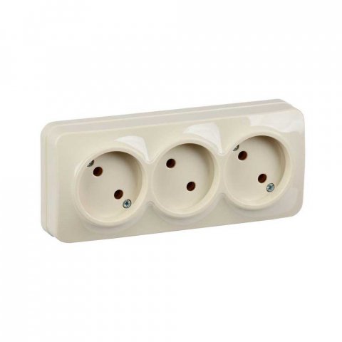 Розетка тройная 2P IEK Glory кремовая ERH30-K33-10