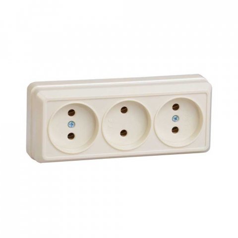 Розетка тройная 2P IEK Oktava кремовая ERO30-K33-10-DC