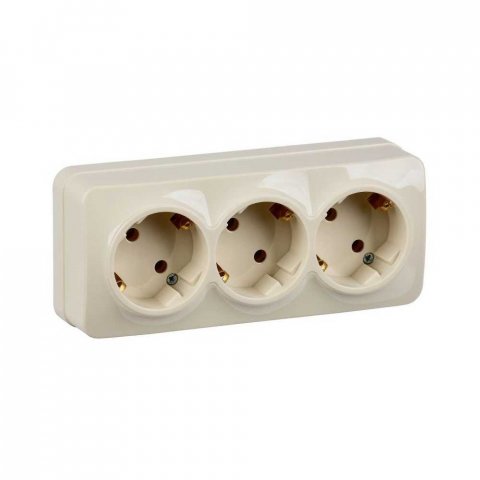 Розетка тройная 2P+PE IEK Glory кремовая ERH31-K33-16