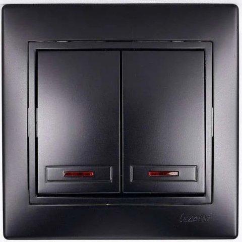 Выключатель двойной с подсветкой Lezard Mira черный со вставкой 701-4242-112