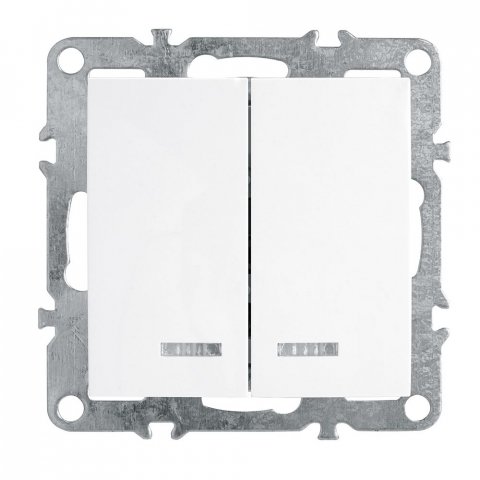 Выключатель двухклавишный Feron Stekker Эрна с подсветкой белый PSW10-9102-01 39310