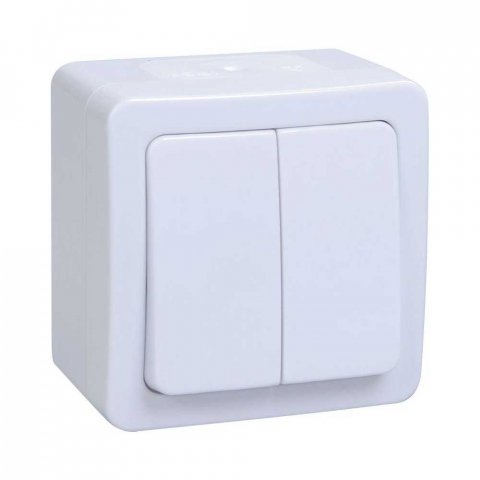Выключатель двухклавишный IEK Germes Plus белый EVMP20-K01-10-54-EC