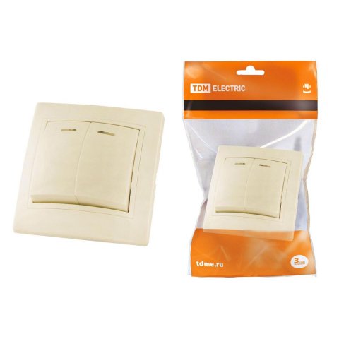 Выключатель двухклавишный TDM Electric Таймыр 10А 250V с подсветкой слоновая кость SQ1814-0105