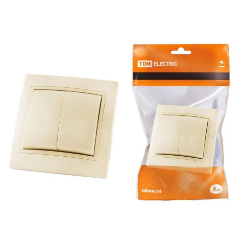 Выключатель двухклавишный TDM Electric Таймыр 10А 250V слоновая кость SQ1814-0102