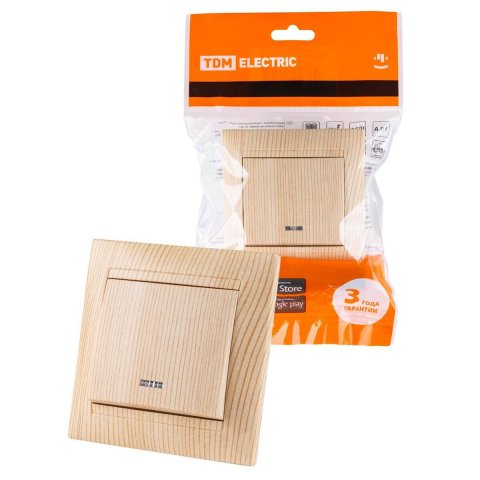 Выключатель одноклавишный TDM Electric Лама 10А 250V с подсветкой сосна SQ1815-0304