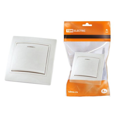 Выключатель одноклавишный TDM Electric Таймыр 10А 250V с подсветкой белый SQ1814-0004