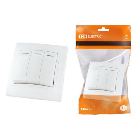 Выключатель трехклавишный TDM Electric Таймыр 10А 250V с подсветкой белый SQ1814-0006